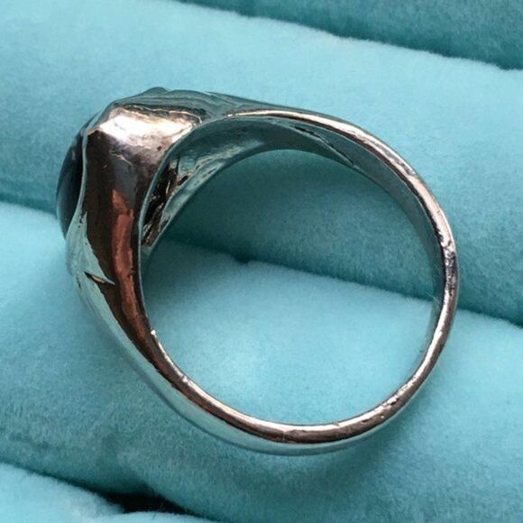 Snowflake Obsidian Ring Size 7.75 Silver Tone Black Cabochon Oval Stone - Picture 4 of 8